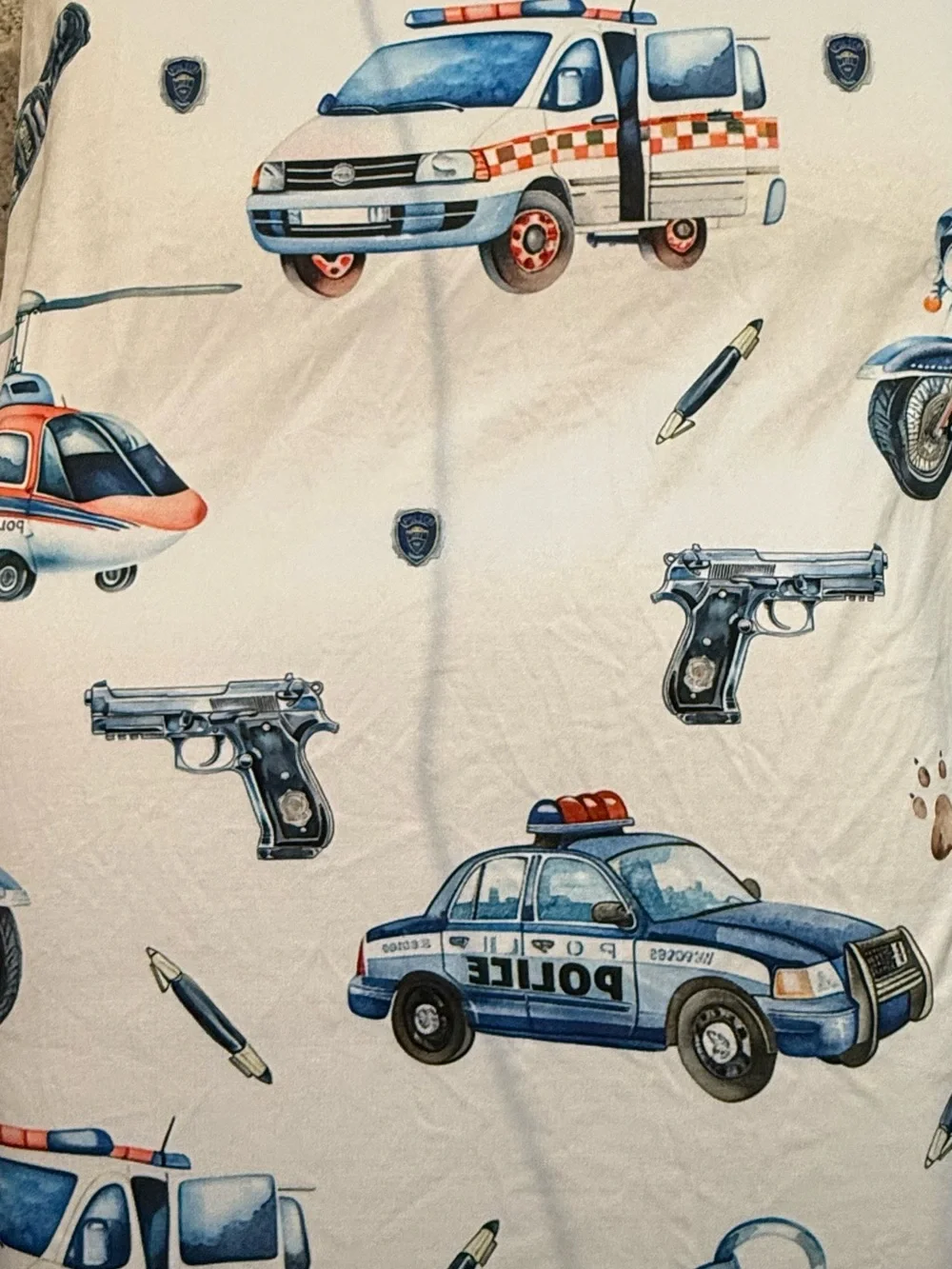 Kids Police Vehicle Crib sheet - Blue & White